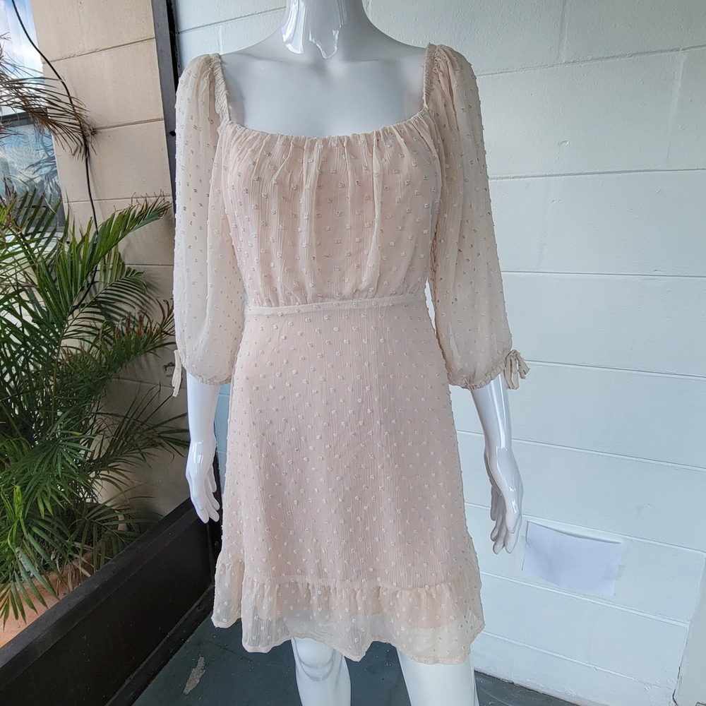 Speechless Junior's Back Cutout Chiffon Mini Dress Cream Beige Size XL Fairycore